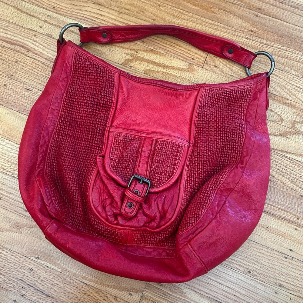 Anthropologie Red Leather Shoulder Bag